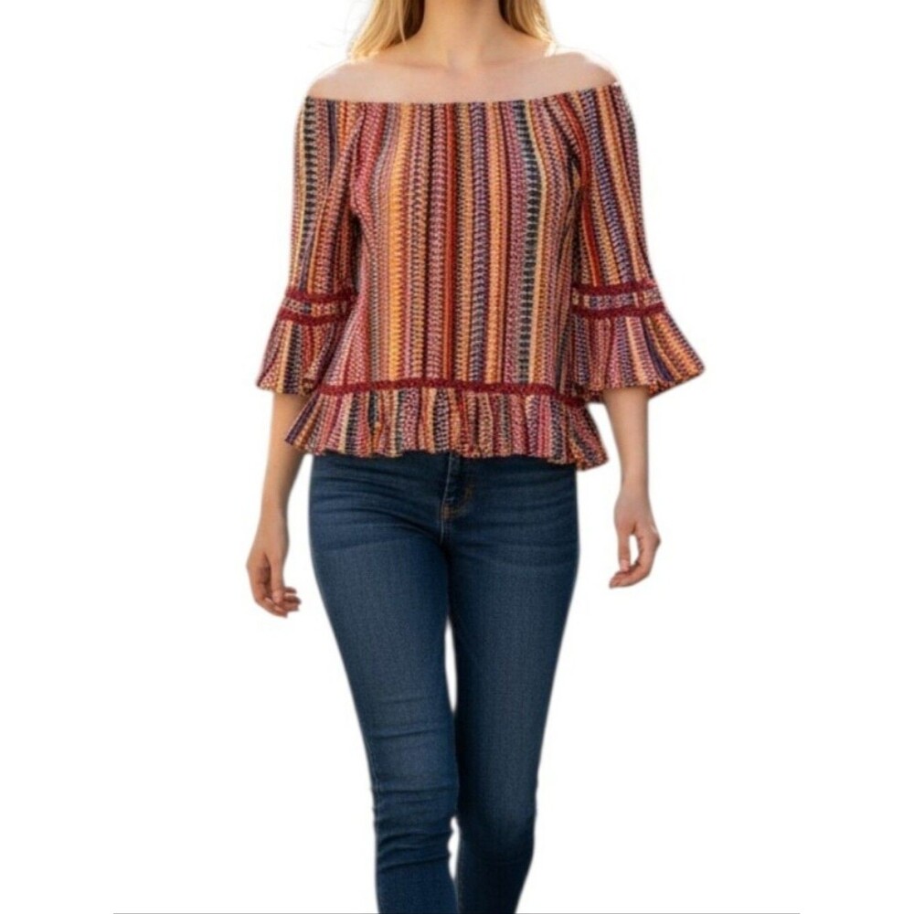 Hannah Bell Sleeve Off the Shoulder Boho Ruffle Blouse